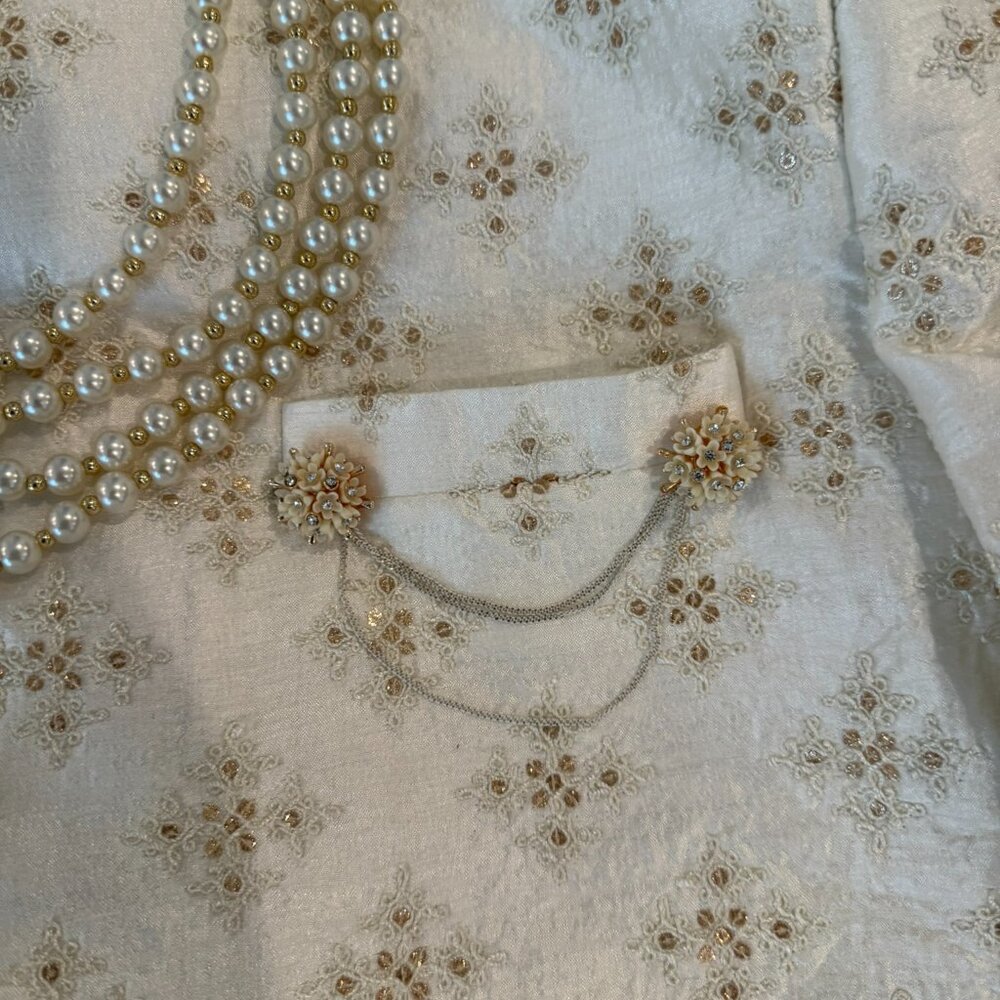 Warm White/Cream Men’s Wedding Sherwani - Size M - Brand Manyavar - Picture 4 of 8